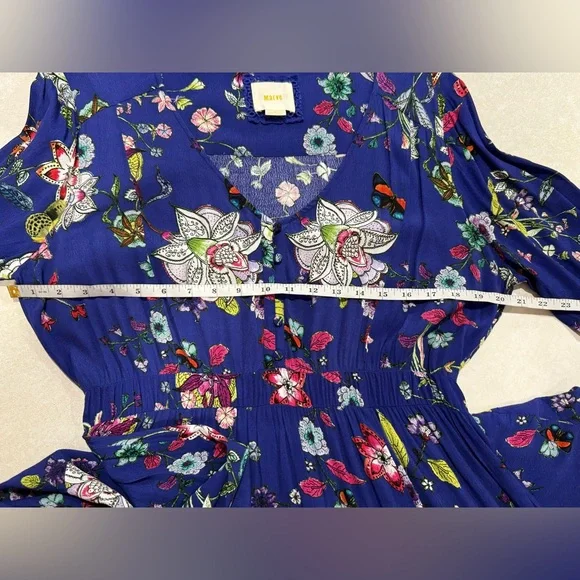 Maeve Anthropologie Maplewood Blue Floral Long Sleeves Button Dress Size XL - Picture 13 of 14